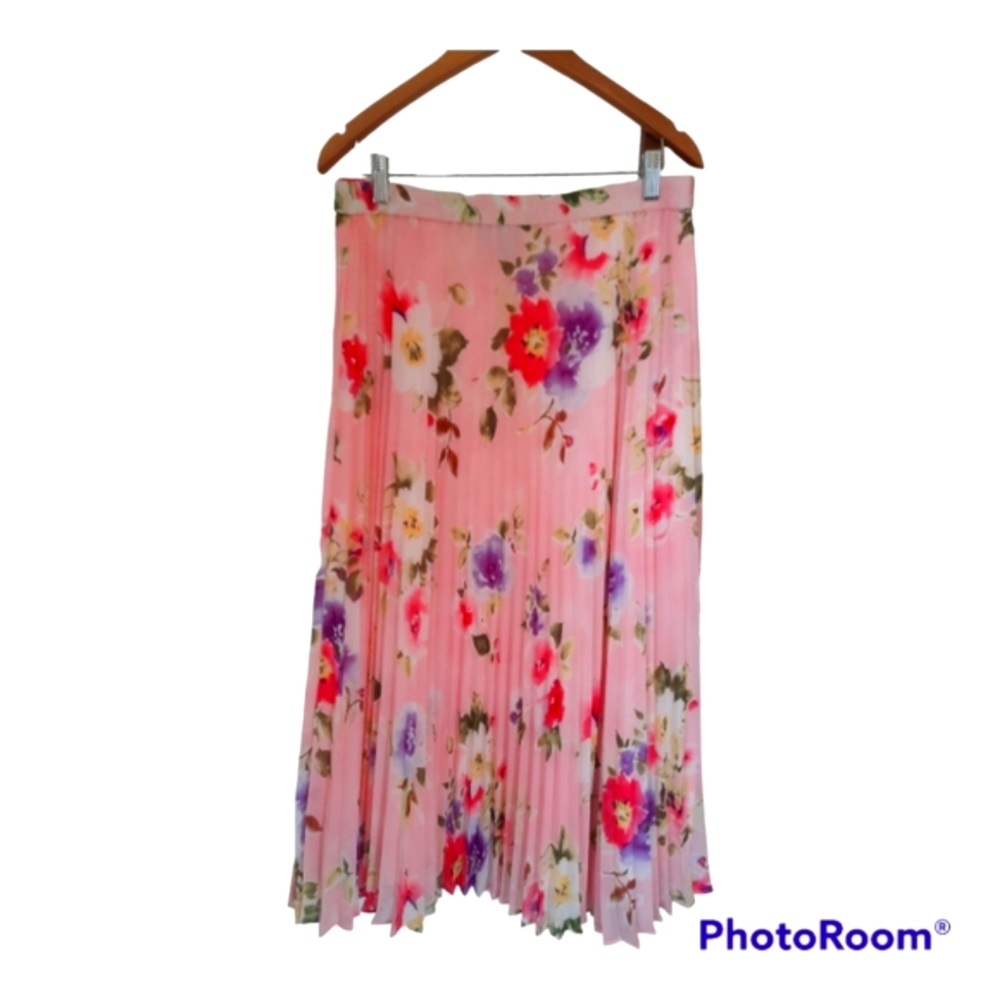 Chaps Light Pink Floral Pleated Maxi Skirt Large